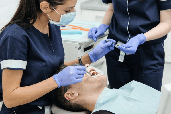 student performing procedure with male patient student performing procedure with male patient